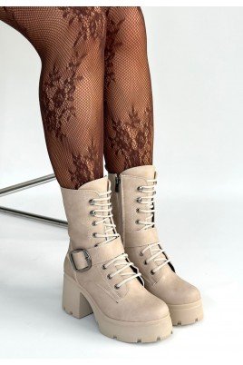 Linma Bej Nubuk Bağcıklı Topuklu Bot