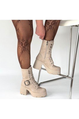 Kadın Topuklu Bot Bej Nubuk Şık Kısa Bot Günlük & Özel Gün