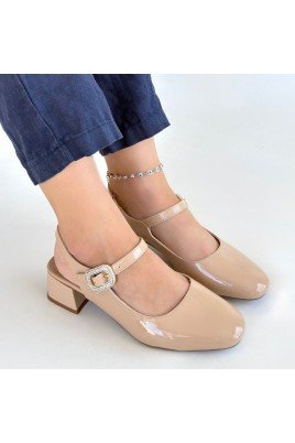 Kadın Topuklu Ayakkabı Nude Rugan Abiye & Gece Şık Ofis