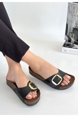 Kadın Terlik Siyah Cilt Günlük Yazlık Rahat