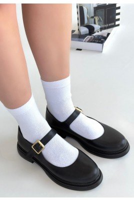 Kadın Oxford Ayakkabı Siyah Cilt Loafer Tarz Günlük Şık
