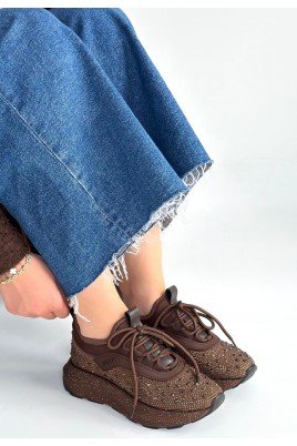 Rimay Kahverengi Cilt Boncuk İşlemeli Spor Ayakkabı