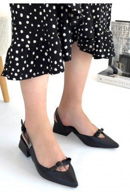 Kadın Topuklu Ayakkabı Siyah Cilt Ofis & Günlük Şık