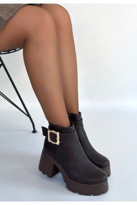 Kadın Topuklu Bot Acı Kahve Cilt Şık Kısa Bot Günlük & Özel Gün