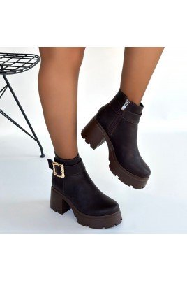 Kadın Topuklu Bot Acı Kahve Cilt Şık Kısa Bot Günlük & Özel Gün