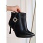 Kadın Topuklu Bot Siyah Cilt Şık Kısa Bot Günlük & Özel Gün