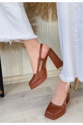 Kadın Topuklu Ayakkabı Taba Cilt Ofis & Günlük Şık