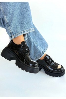 Kadın Dolgu Topuklu Platform Ayakkabı Siyah Rugan Rahat Taban Günlük