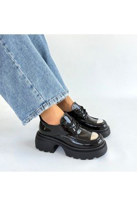 Kadın Dolgu Topuklu Platform Ayakkabı Siyah Rugan Rahat Taban Günlük