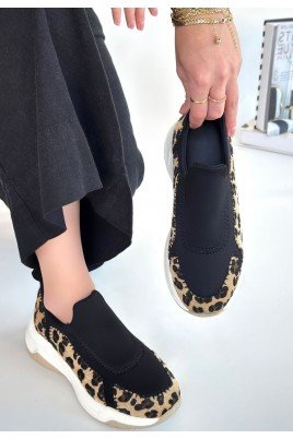 Kadın Sneaker Leopar Süet Bağcıklı Günlük Spor Ayakkabı Leopar Desen