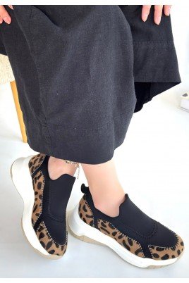 Kadın Sneaker Leopar Süet Bağcıklı Günlük Spor Ayakkabı Leopar Desen