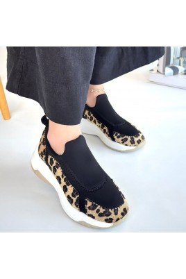 Kadın Sneaker Leopar Süet Bağcıklı Günlük Spor Ayakkabı Leopar Desen