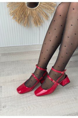 Kadın Topuklu Ayakkabı Kırmızı Rugan Kemerli Abiye & Gece Şık Ofis