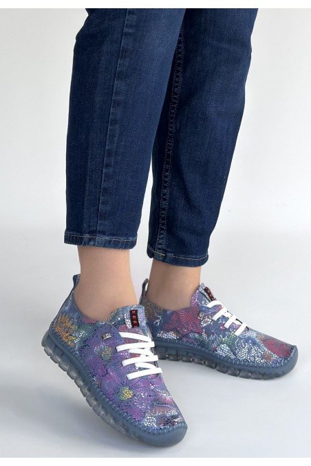 Jiten Mor Desenli Deri Bağcıklı Spor Ayakkabı