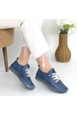 Jiten Mavi Deri Bağcıklı Spor Ayakkabı