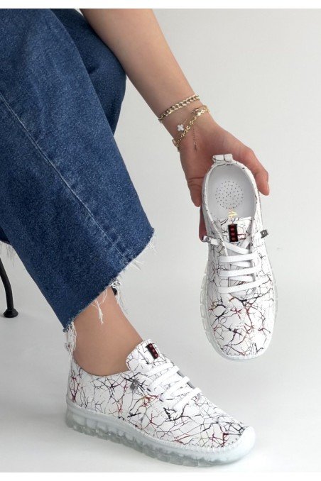 Jiten Beyaz Desenli Deri Bağcıklı Spor Ayakkabı