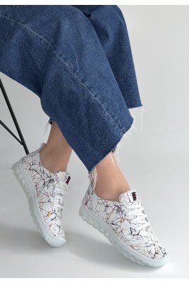 Jiten Beyaz Desenli Deri Bağcıklı Spor Ayakkabı