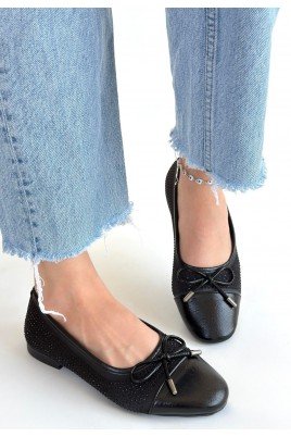 Kadın Babet Ayakkabı Siyah Cilt Rahat Düz Taban Günlük