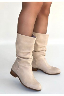Kadın Çizme Bej Cilt Uzun Diz Altı Günlük Kış Sezonu