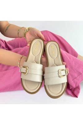 Kadın Terlik Bej Cilt Günlük Yazlık Rahat