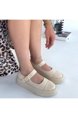 Kadın Sneaker Bej Keten Bağcıklı Günlük Spor Ayakkabı