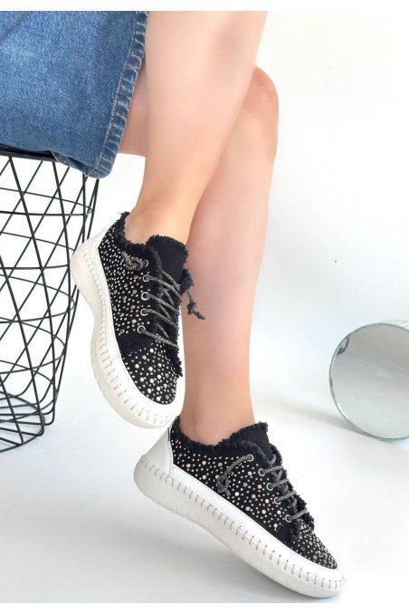 Kadın Sneaker Siyah Cilt Bağcıklı Günlük Spor Ayakkabı