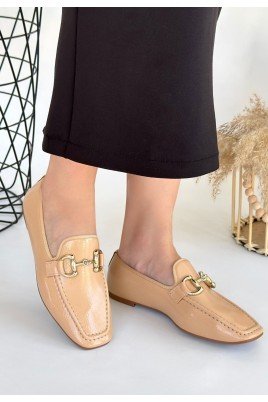 Kadın Babet Ayakkabı Nude Rugan Rahat Düz Taban Günlük