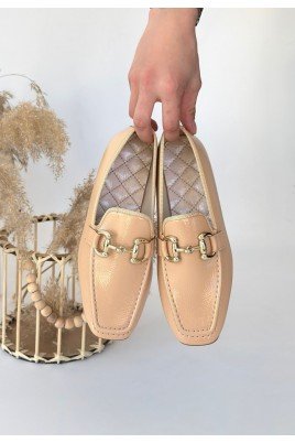 Kadın Babet Ayakkabı Nude Rugan Rahat Düz Taban Günlük