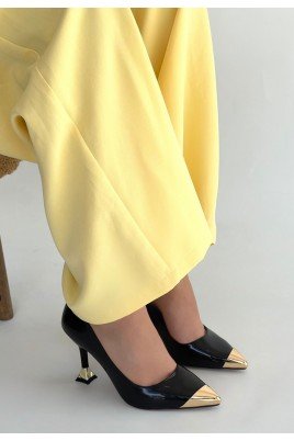 Kadın Topuklu Ayakkabı Siyah Rugan Abiye & Gece Şık Ofis