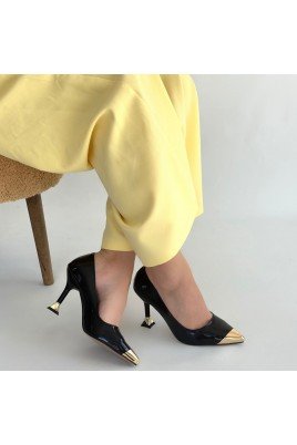 Kadın Topuklu Ayakkabı Siyah Rugan Abiye & Gece Şık Ofis