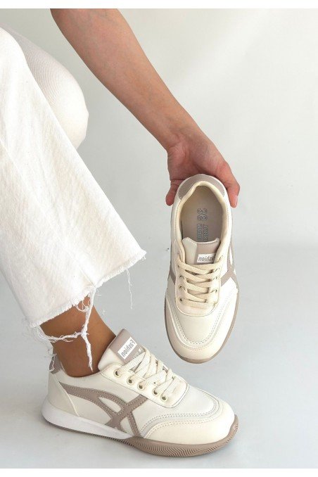 Kadın Sneaker Bej Cilt Bağcıklı Günlük Spor Ayakkabı