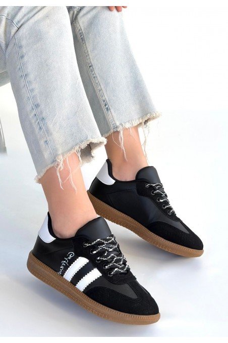 Kadın Sneaker Siyah Cilt Bağcıklı Günlük Spor Ayakkabı