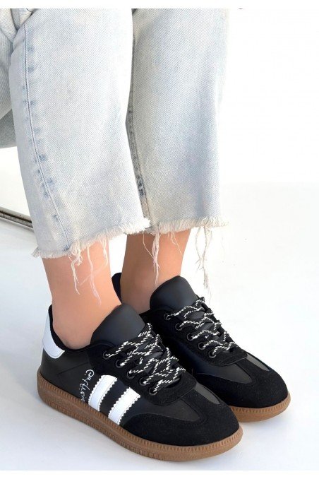 Kadın Sneaker Siyah Cilt Bağcıklı Günlük Spor Ayakkabı