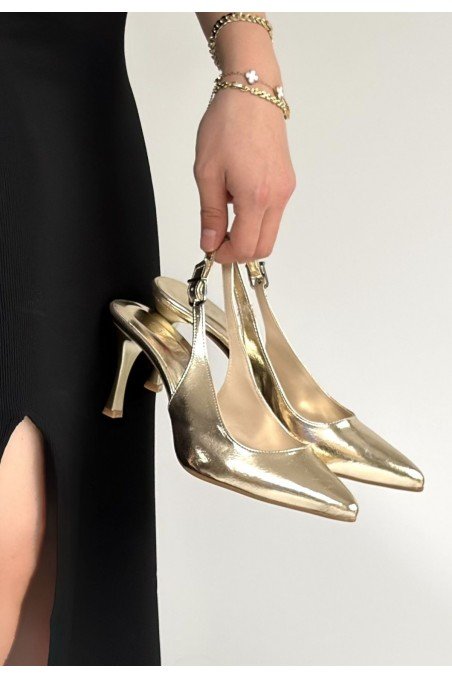 Kadın Topuklu Ayakkabı Gold Rugan Abiye & Gece Şık Ofis