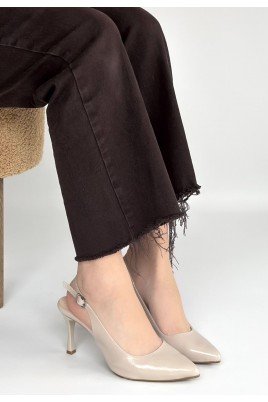 Kadın Topuklu Ayakkabı Bej Rugan Abiye & Gece Şık Ofis