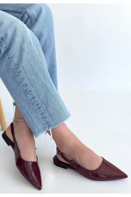 Kadın Babet Ayakkabı Bordo Rugan Rahat Düz Taban Günlük