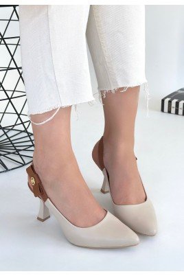 Kadın Topuklu Ayakkabı Bej Cilt Ofis & Günlük Şık