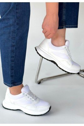 Kadın Sneaker Beyaz Cilt Bağcıklı Günlük Spor Ayakkabı