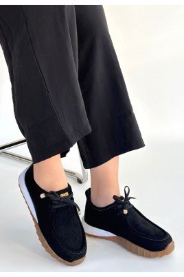 Kadın Sneaker Siyah Süet Bağcıklı Günlük Spor Ayakkabı