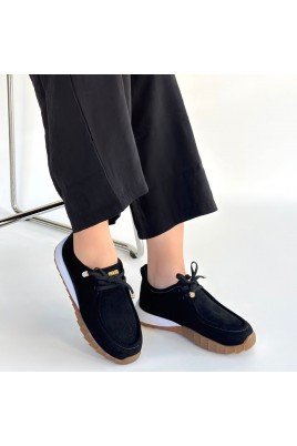 Kadın Sneaker Siyah Süet Bağcıklı Günlük Spor Ayakkabı