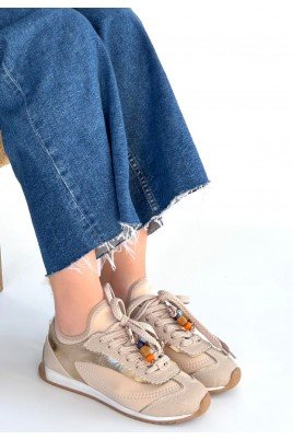 Kadın Sneaker Bej Cilt Bağcıklı Günlük Spor Ayakkabı