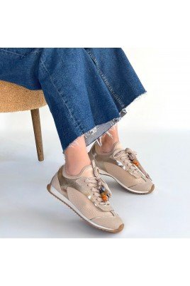 Kadın Sneaker Bej Cilt Bağcıklı Günlük Spor Ayakkabı