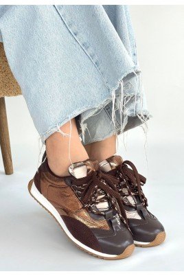 Kadın Sneaker Kahverengi Cilt Bağcıklı Günlük Spor Ayakkabı Paraşüt Detaylı