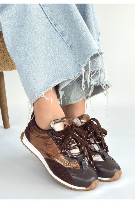 Kadın Sneaker Kahverengi Cilt Bağcıklı Günlük Spor Ayakkabı Paraşüt Detaylı
