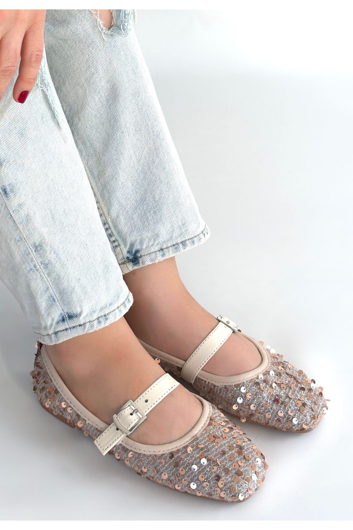 Kadın Babet Ayakkabı Bej Süet Rahat Düz Taban Günlük