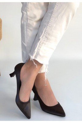 Kadın Topuklu Ayakkabı Acı Kahve Cilt Ofis & Günlük Şık