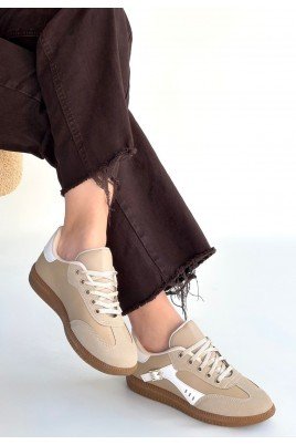 Mier Bej Cilt Bağcıklı Spor Ayakkabı