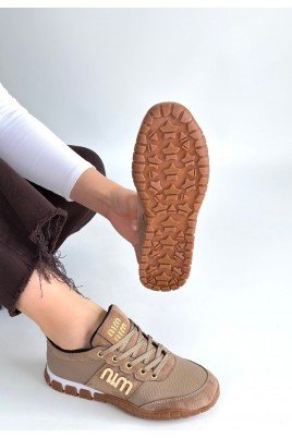 Kadın Sneaker Vizon Cilt Bağcıklı Günlük Spor Ayakkabı