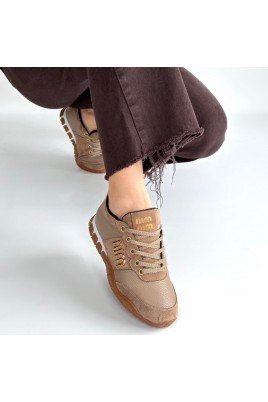 Kadın Sneaker Vizon Cilt Bağcıklı Günlük Spor Ayakkabı