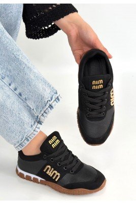 Kadın Sneaker Siyah Cilt Bağcıklı Günlük Spor Ayakkabı